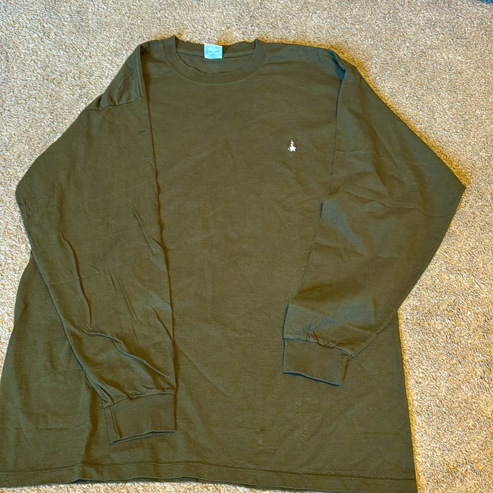 Hush Puppies Tag T-Shirt Long Sleeve One Point Logo Embroidery Army Green XL